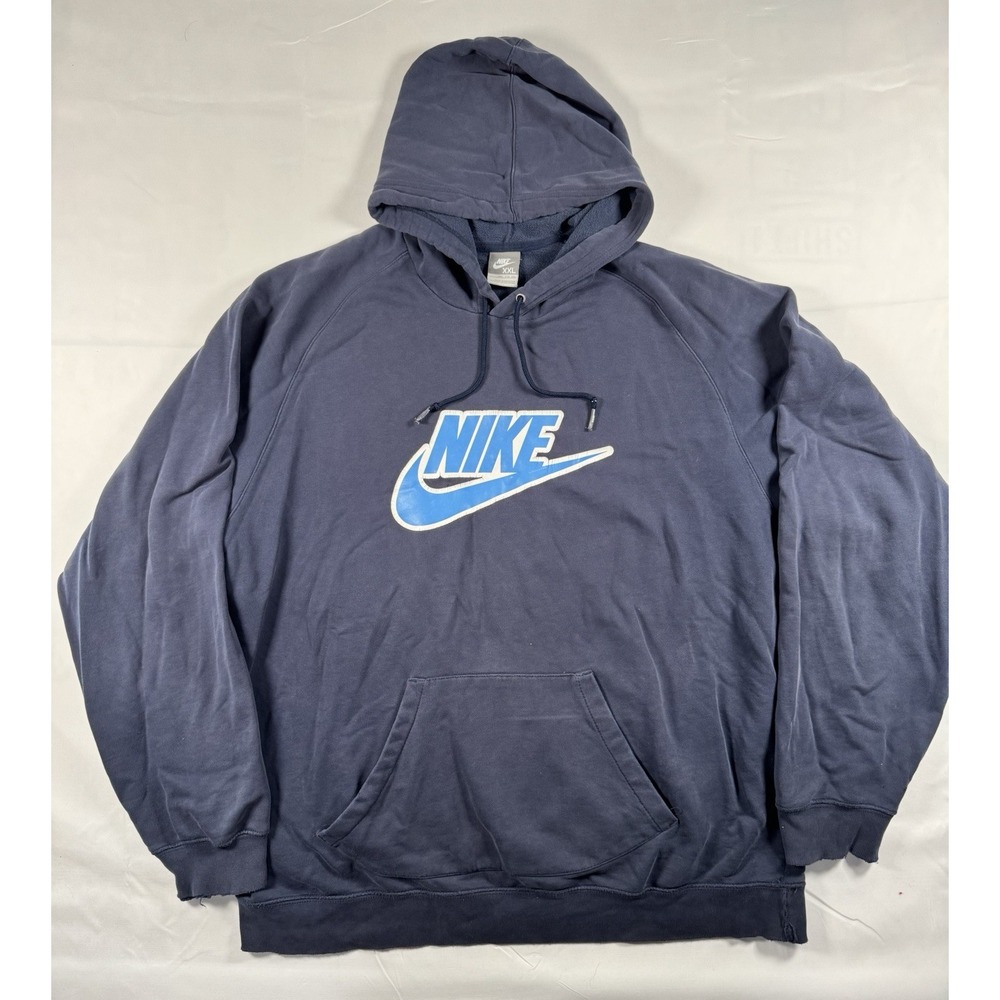 Vintage Y2K Nike Center Swoosh Futura Hoodie Mens XXL Faded Navy Distressed
